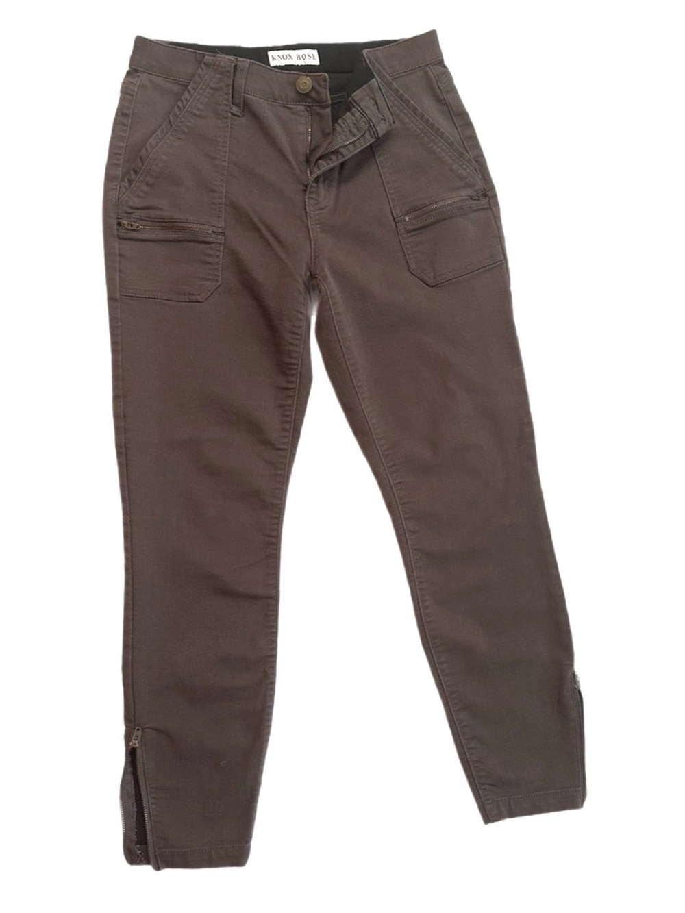 KNOX ROSE ~ Chocolate Brown Stretch Denim Pants w/Pork Chop Pockets size 8